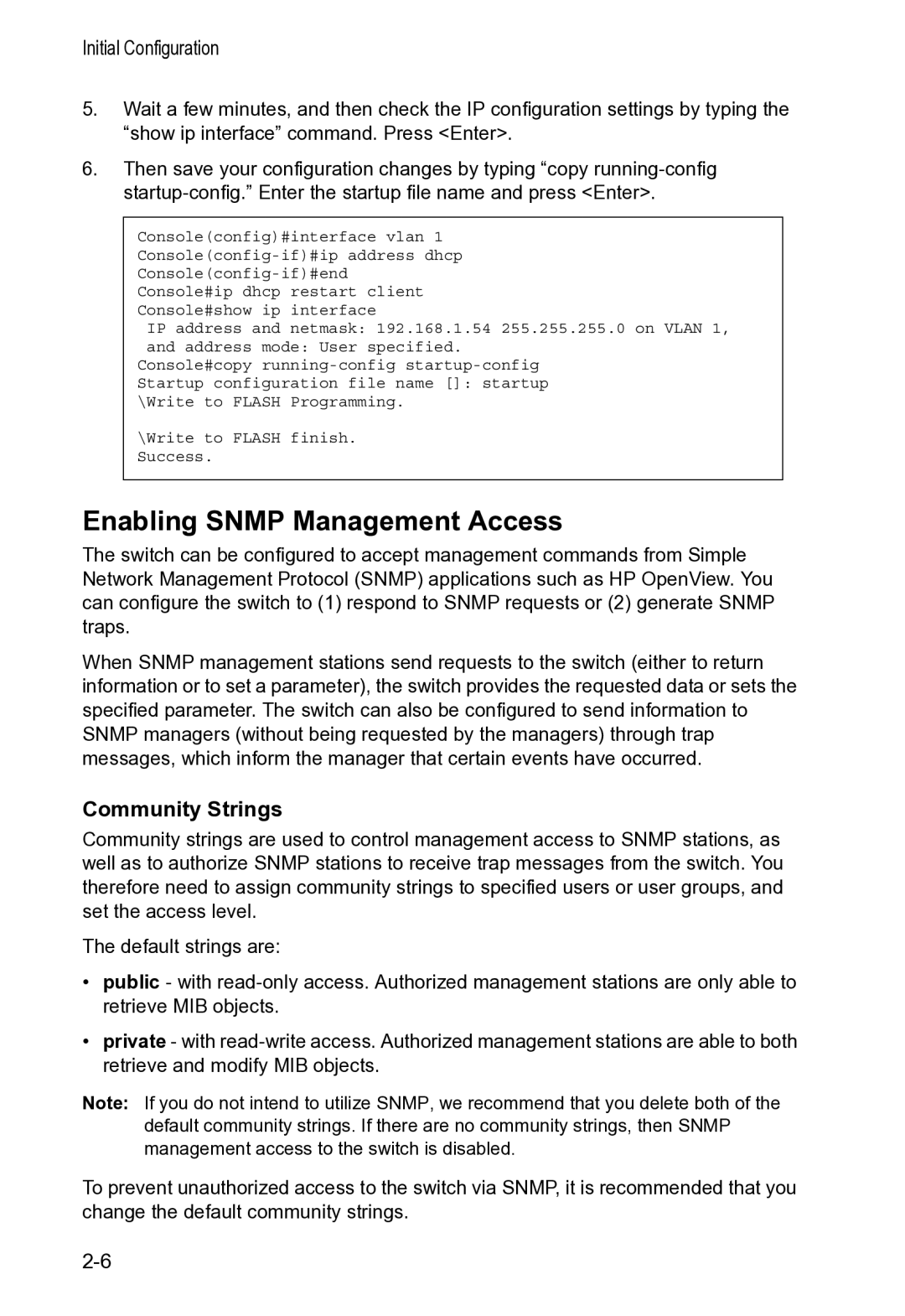 Accton Technology VS4512DC manual Enabling Snmp Management Access, Community Strings 