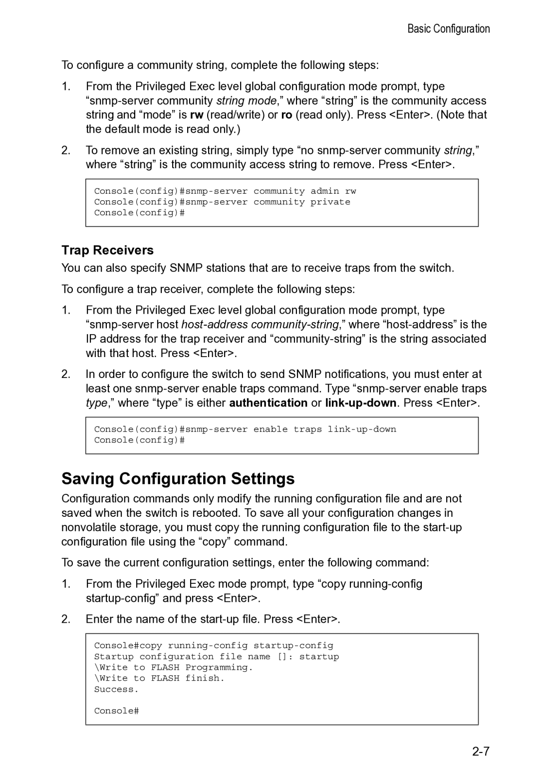 Accton Technology VS4512DC manual Saving Configuration Settings, Trap Receivers 