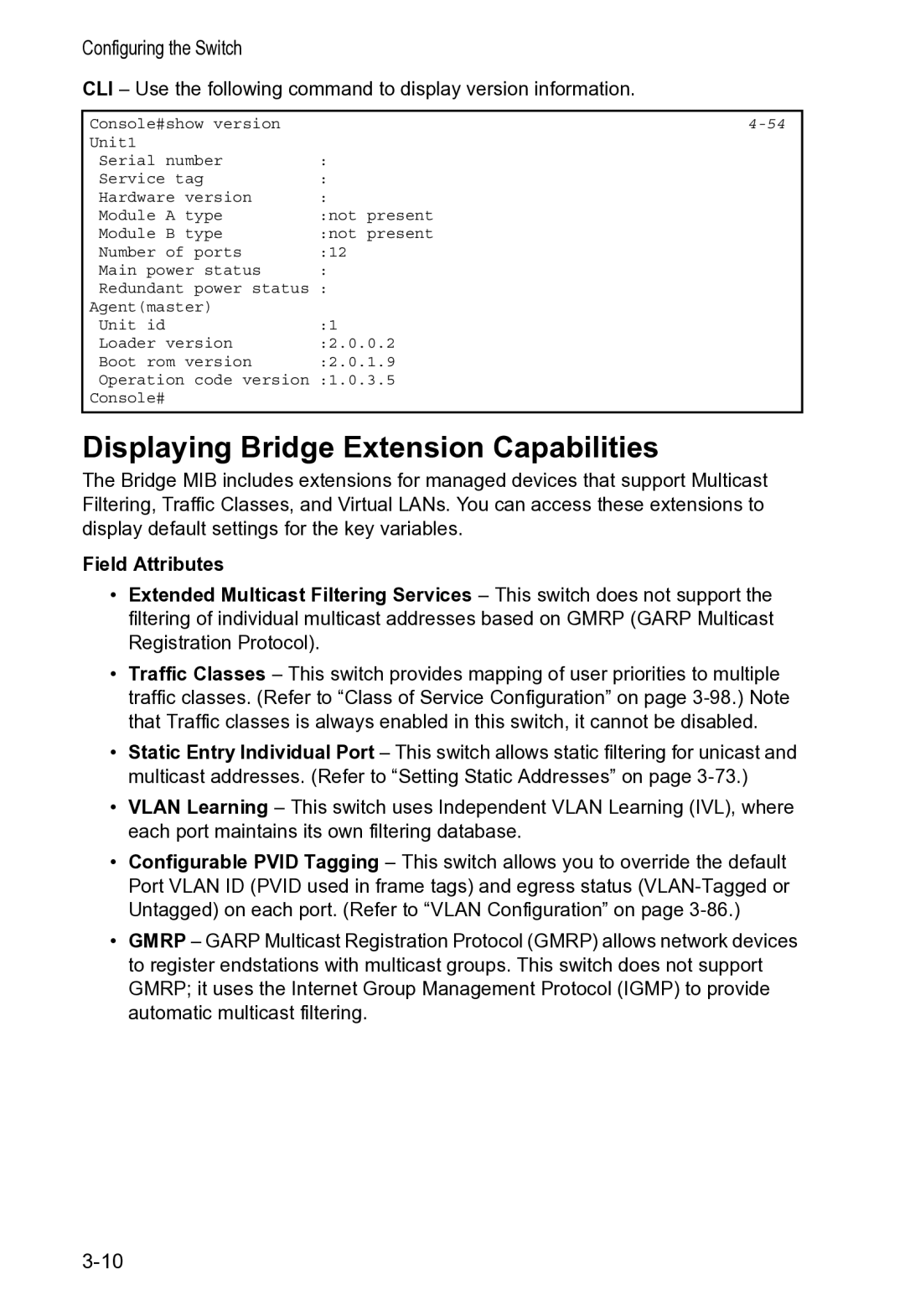 Accton Technology VS4512DC manual Displaying Bridge Extension Capabilities 