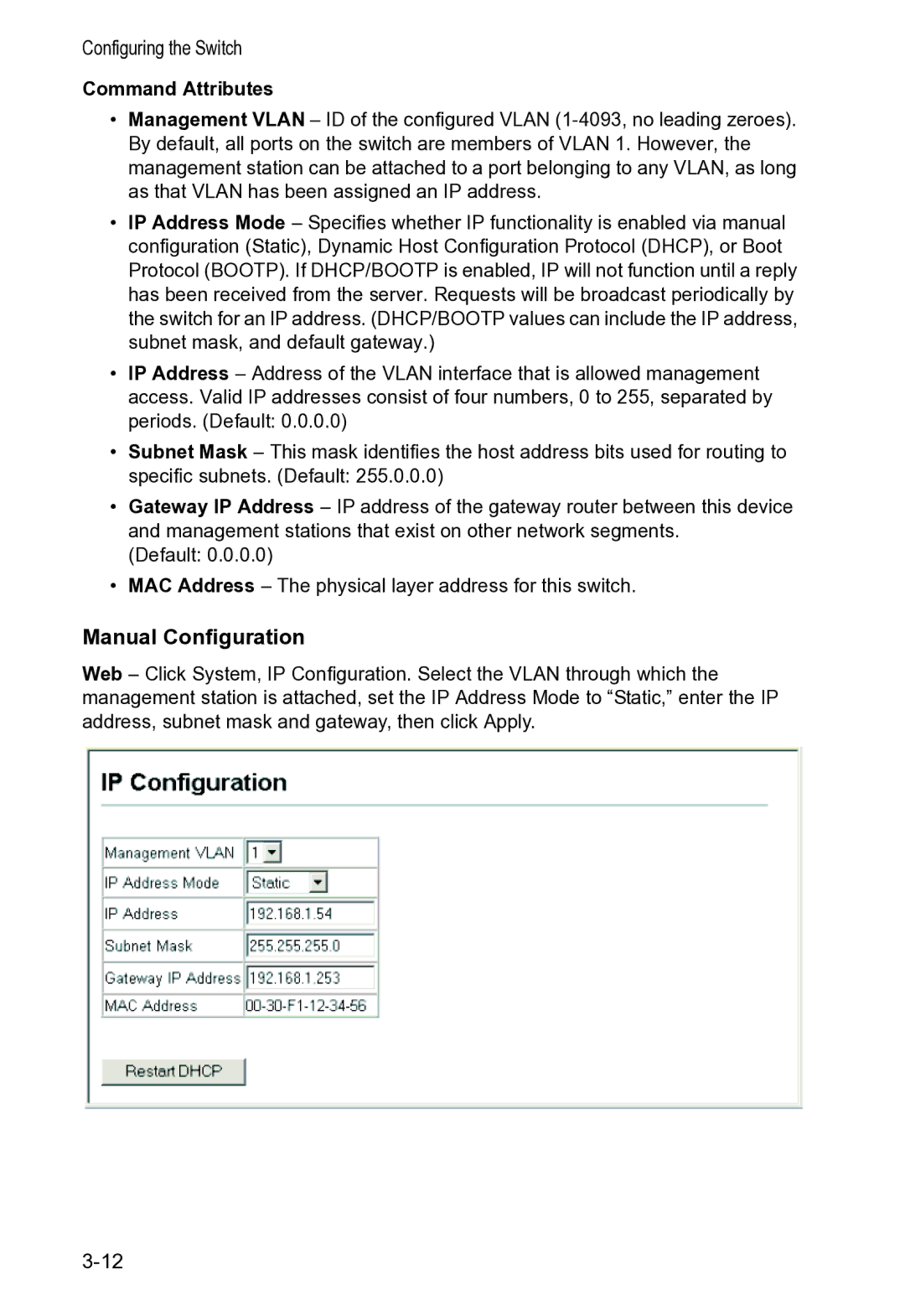 Accton Technology VS4512DC manual Manual Configuration, Command Attributes 