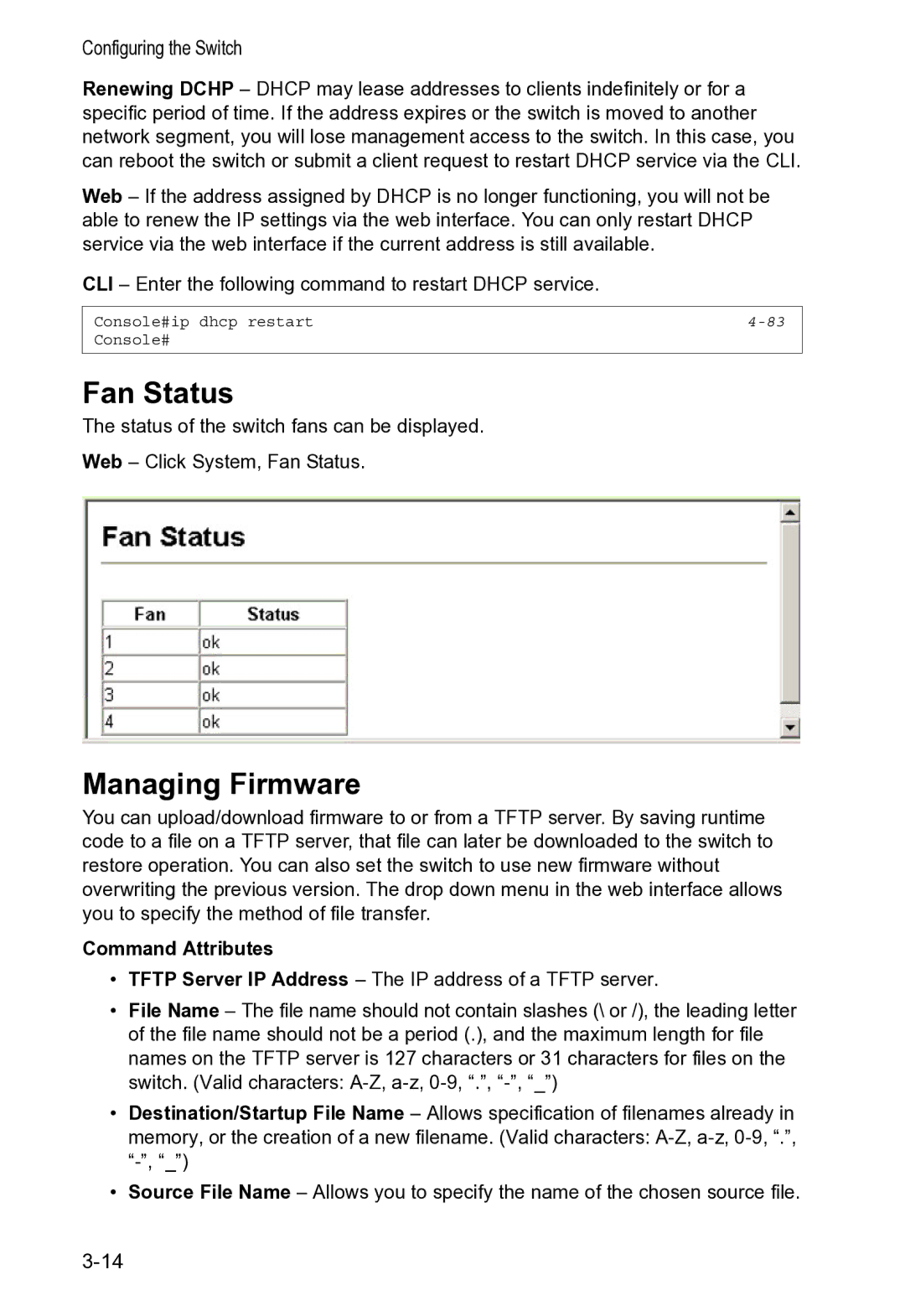 Accton Technology VS4512DC manual Fan Status, Managing Firmware 