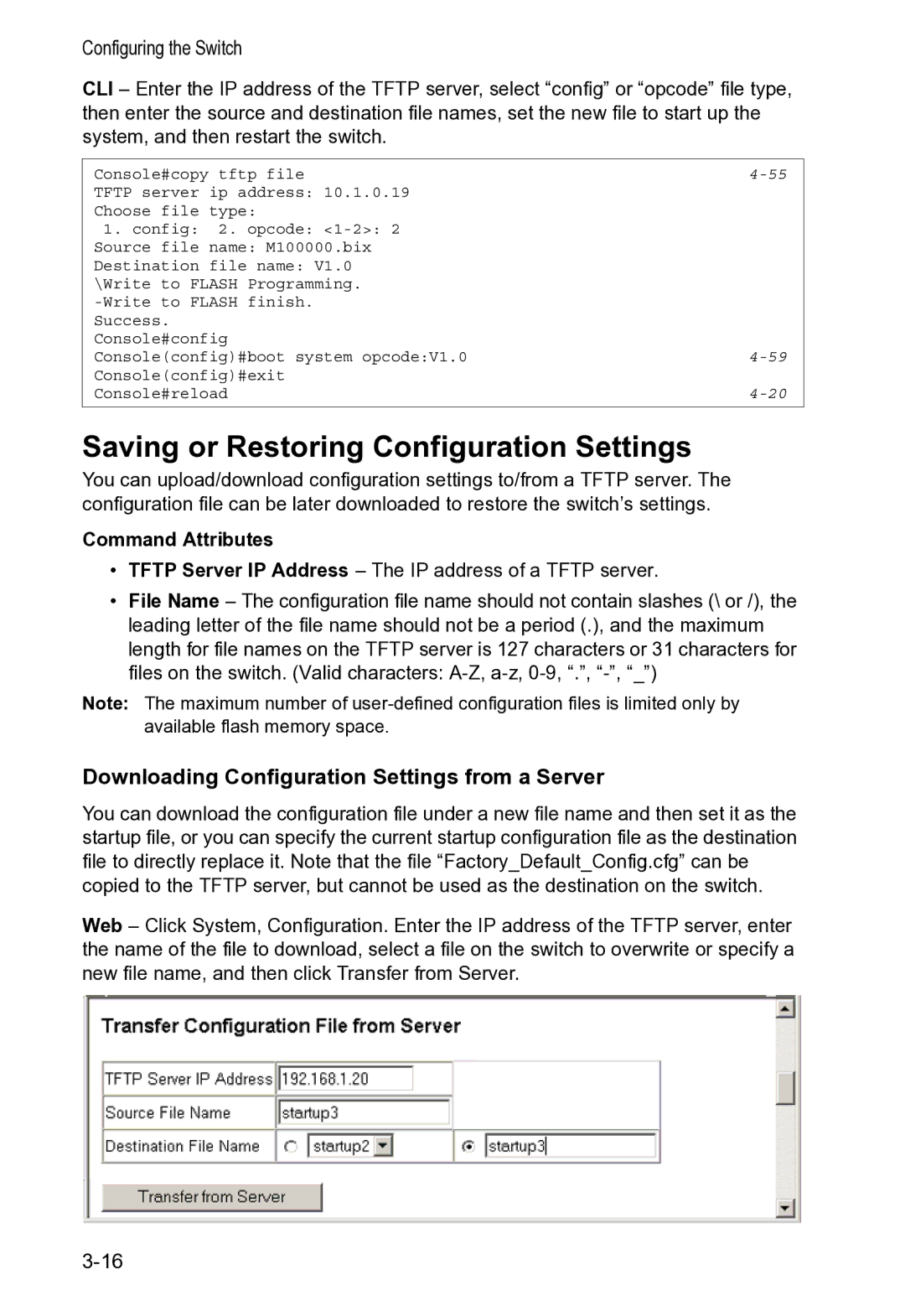 Accton Technology VS4512DC Saving or Restoring Configuration Settings, Downloading Configuration Settings from a Server 