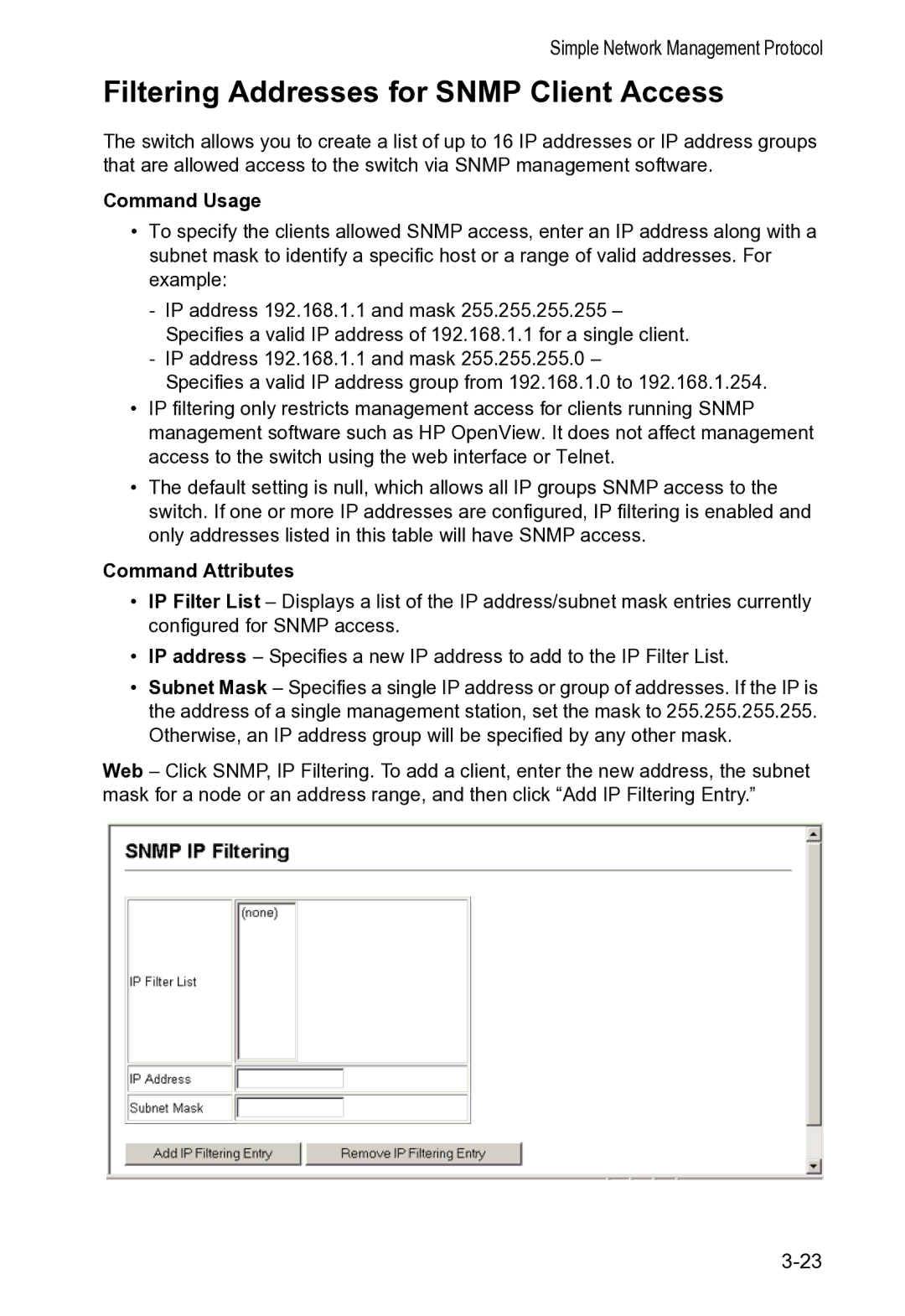 Accton Technology VS4512DC manual Filtering Addresses for Snmp Client Access, Command Usage 