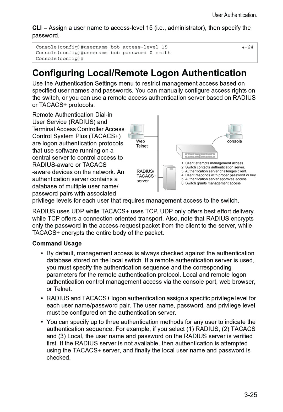 Accton Technology VS4512DC manual Configuring Local/Remote Logon Authentication 