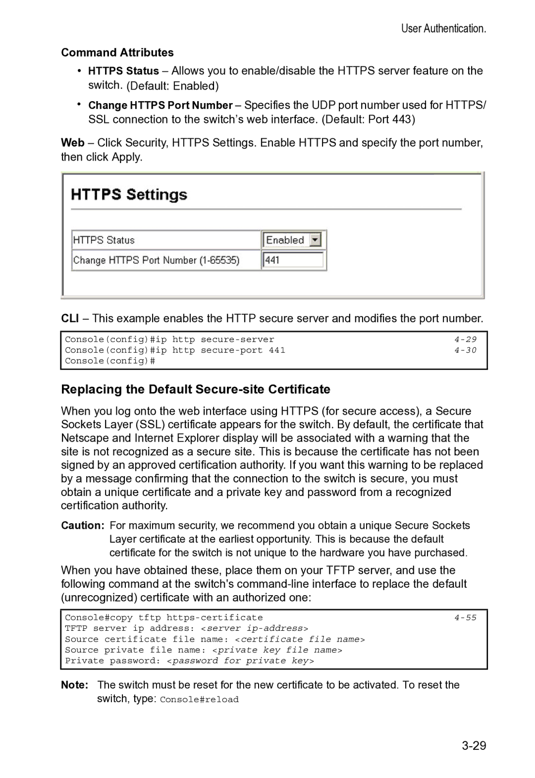 Accton Technology VS4512DC manual Replacing the Default Secure-site Certificate, Command Attributes 