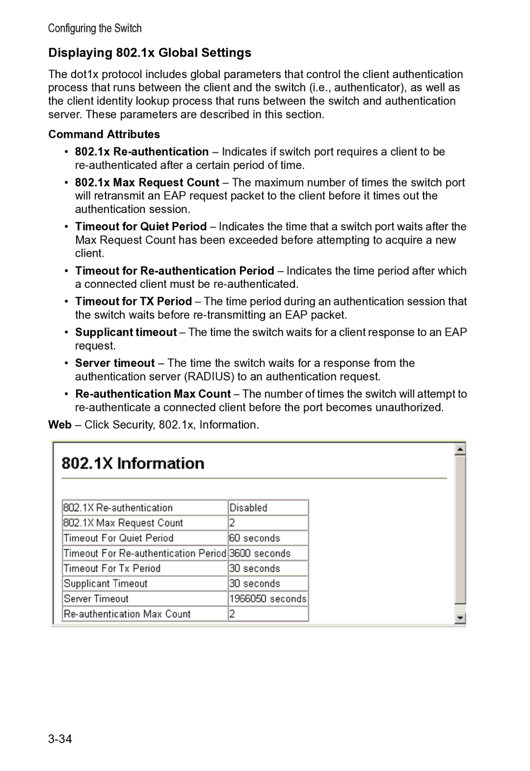 Accton Technology VS4512DC manual Displaying 802.1x Global Settings 