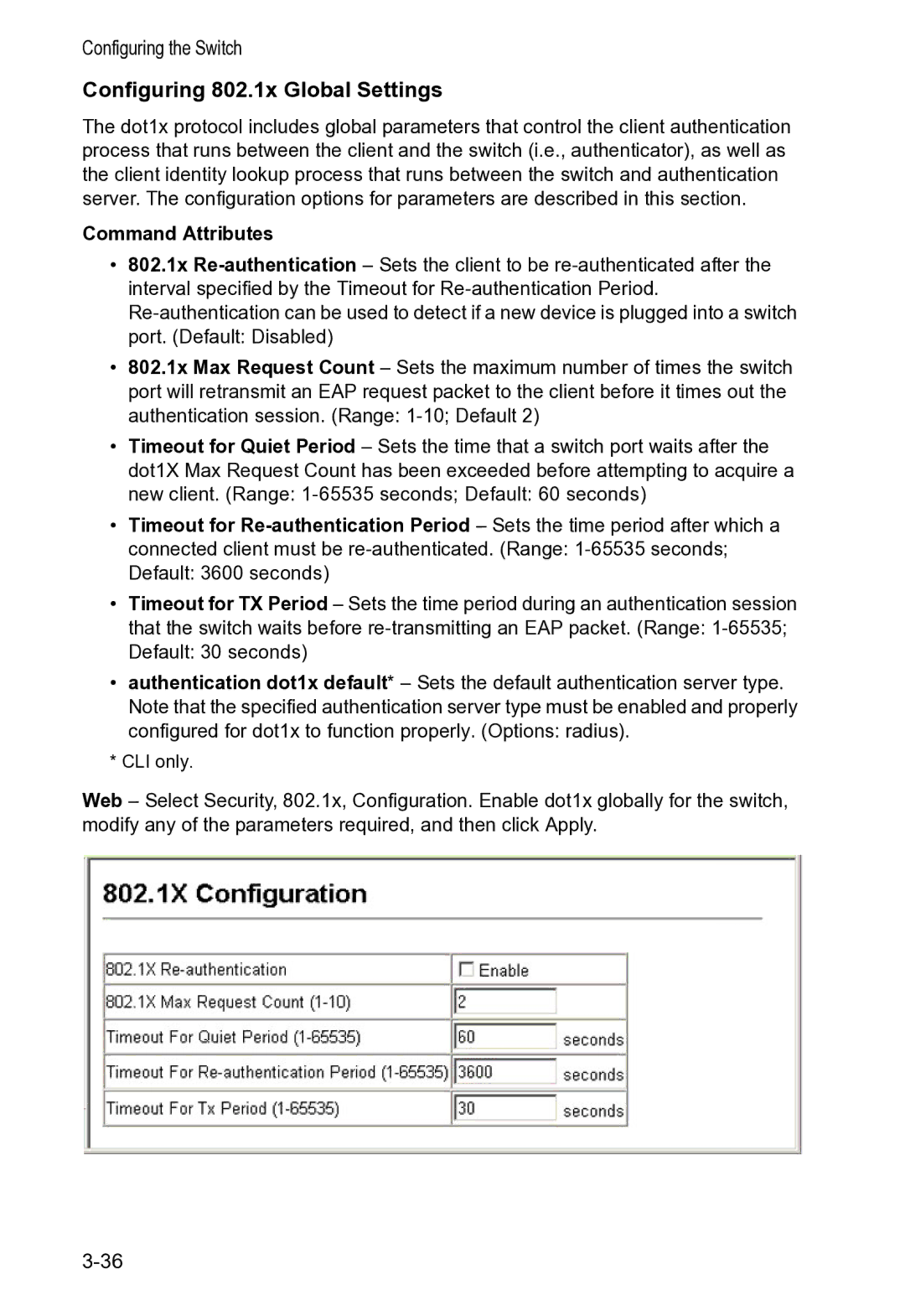 Accton Technology VS4512DC manual Configuring 802.1x Global Settings 