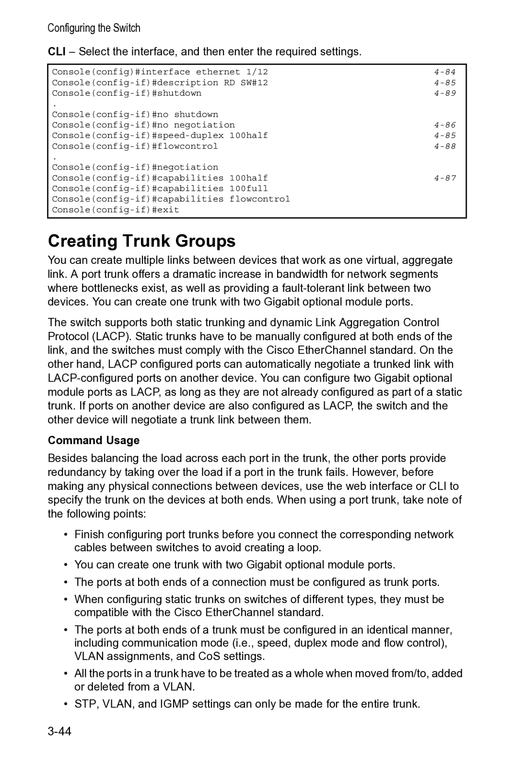 Accton Technology VS4512DC manual Creating Trunk Groups, Command Usage 