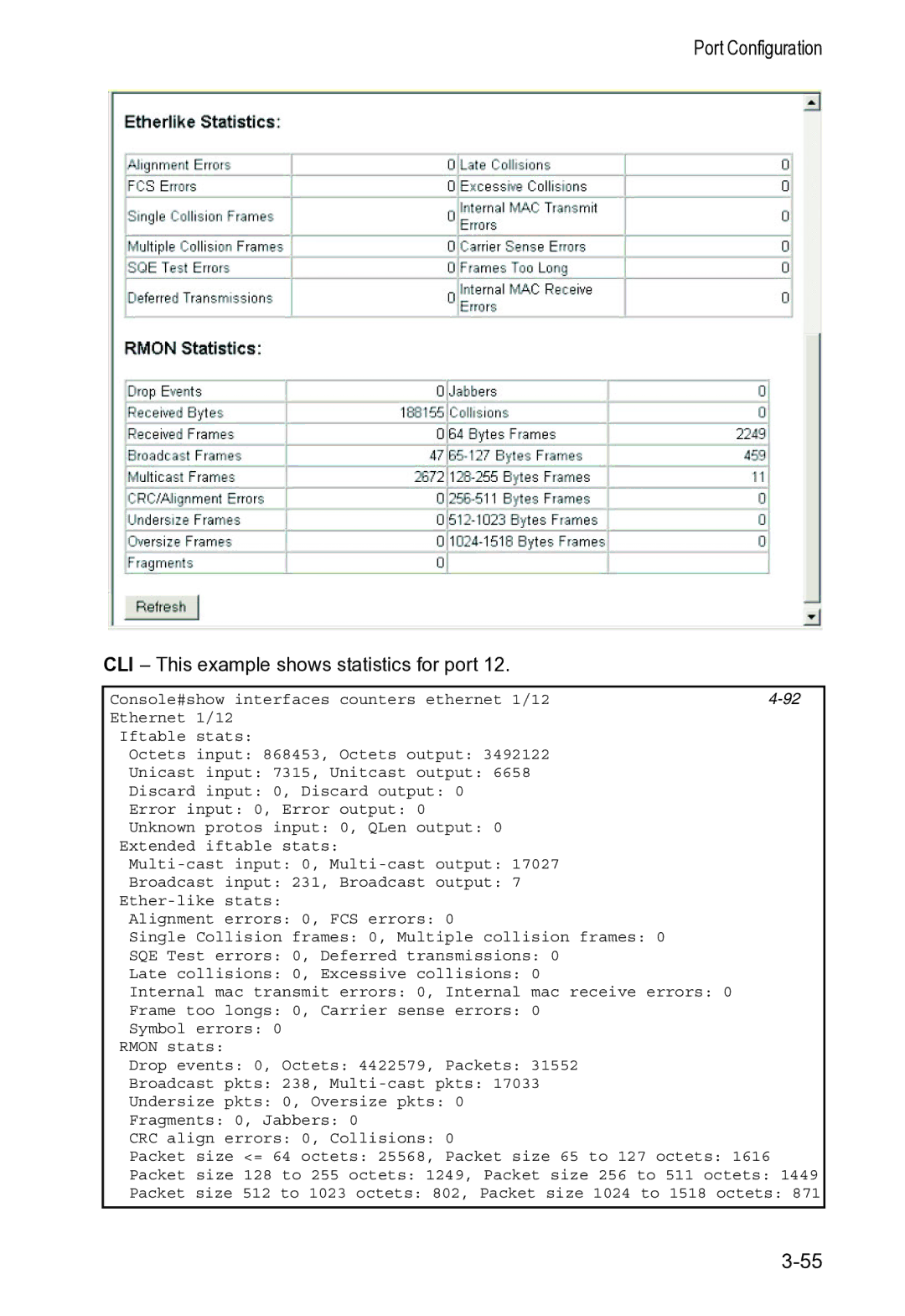 Accton Technology VS4512DC manual CLI This example shows statistics for port 