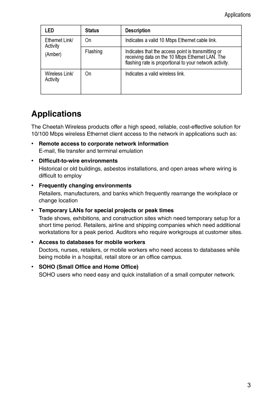 Accton Technology WA-5001 manual Applications 