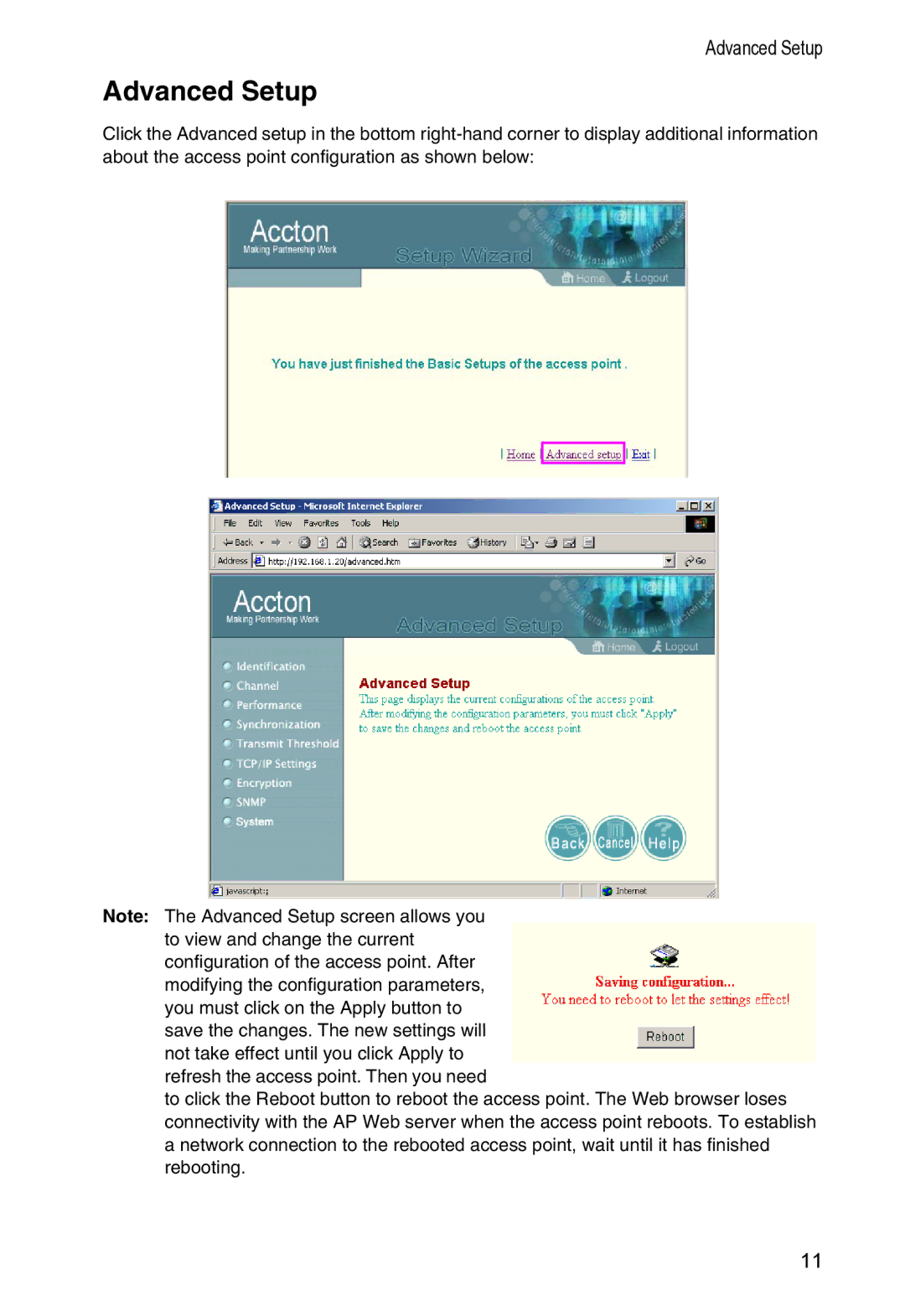 Accton Technology WA-5001 manual Advanced Setup 