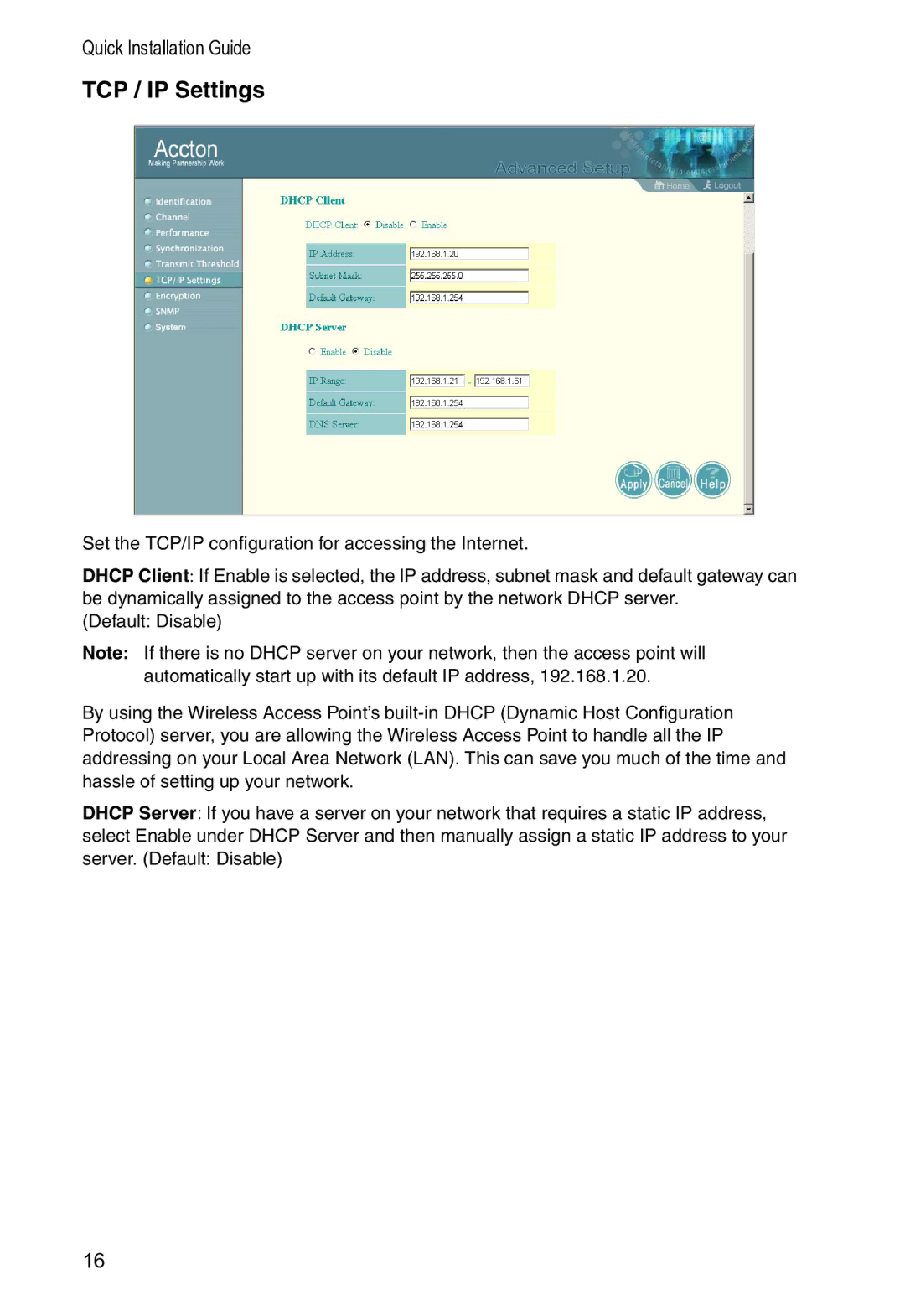 Accton Technology WA-5001 manual TCP / IP Settings 