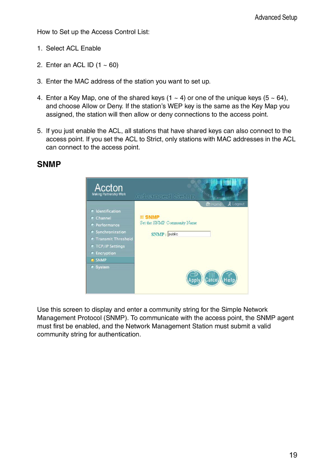 Accton Technology WA-5001 manual Snmp 