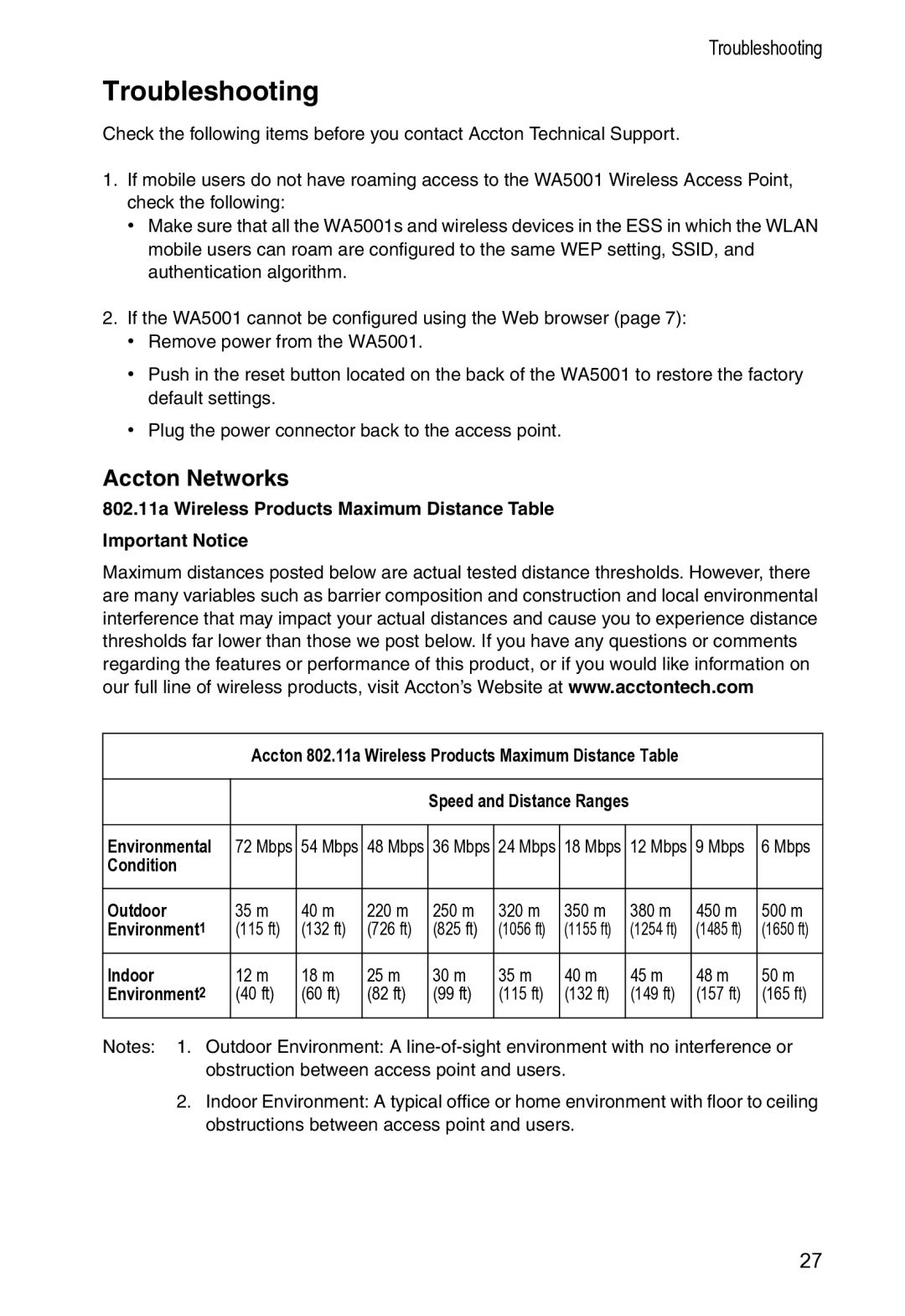 Accton Technology WA-5001 manual Troubleshooting, Accton Networks 