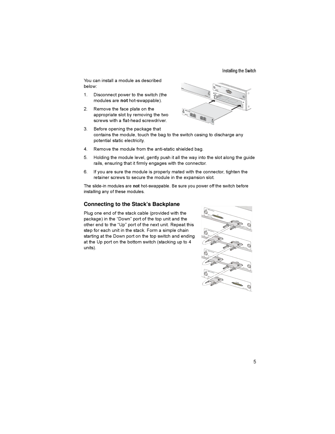 Accton Technology CheetaSwitch Workgroup-3726M manual Connecting to the Stack’s Backplane 