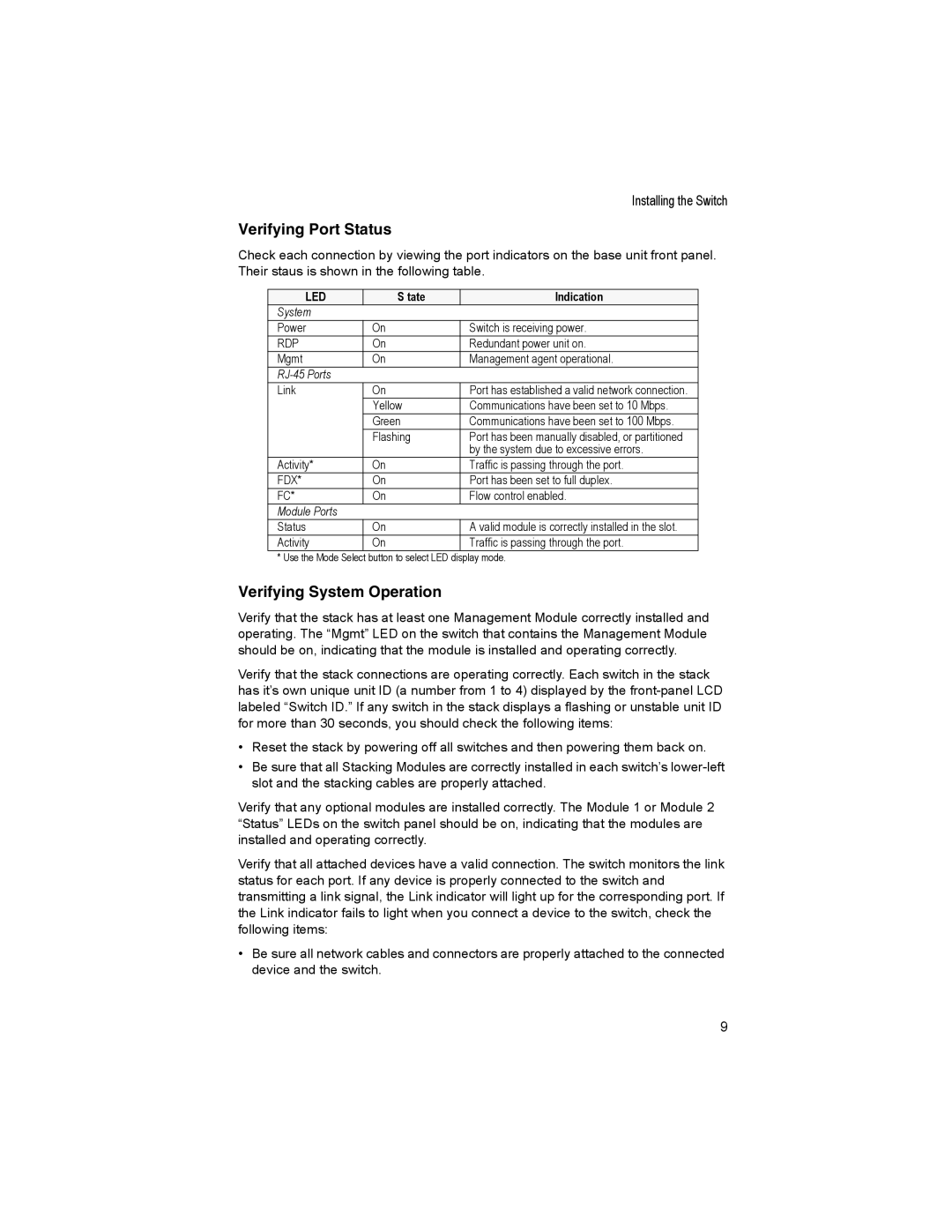 Accton Technology CheetaSwitch Workgroup-3726M manual Verifying Port Status, Verifying System Operation 