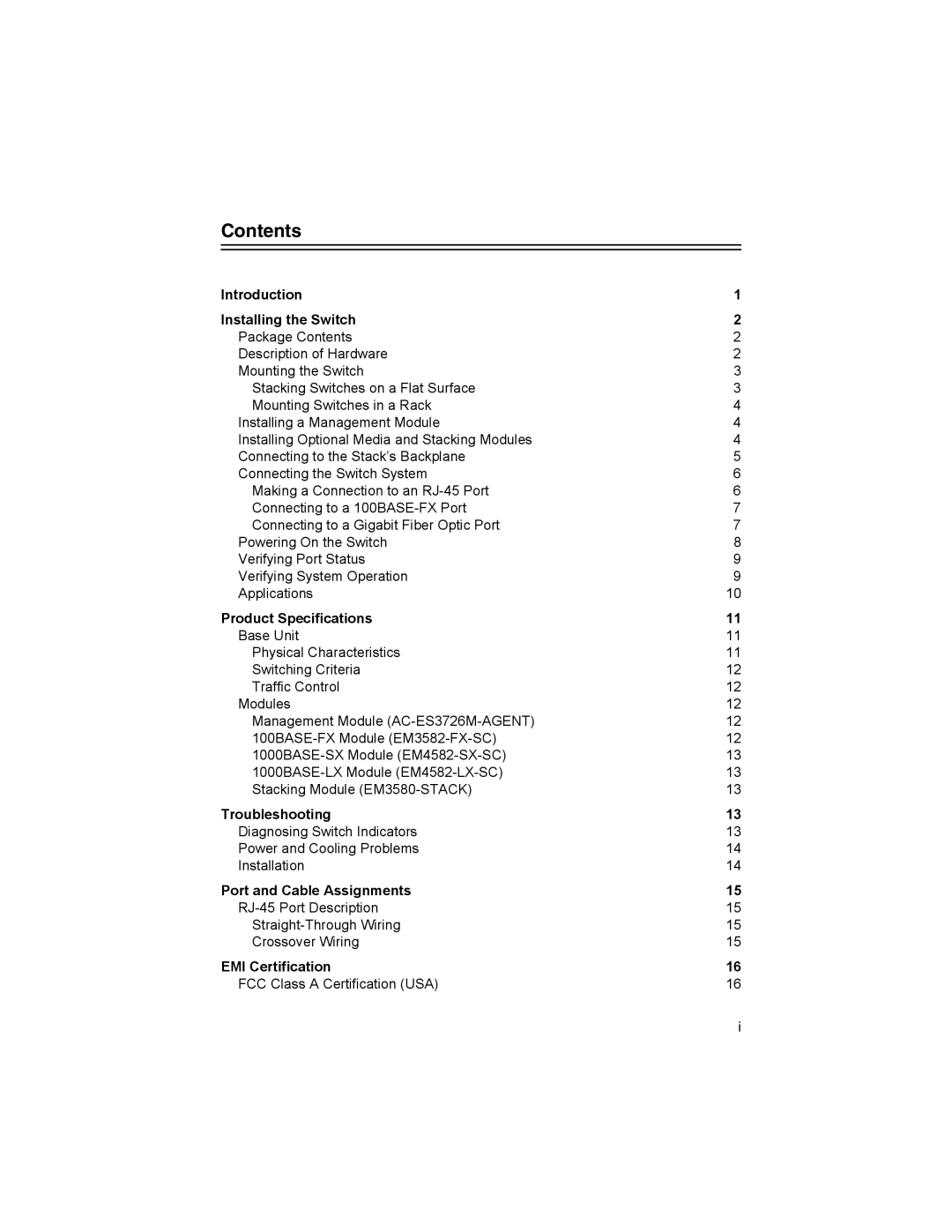 Accton Technology CheetaSwitch Workgroup-3726M manual Contents 