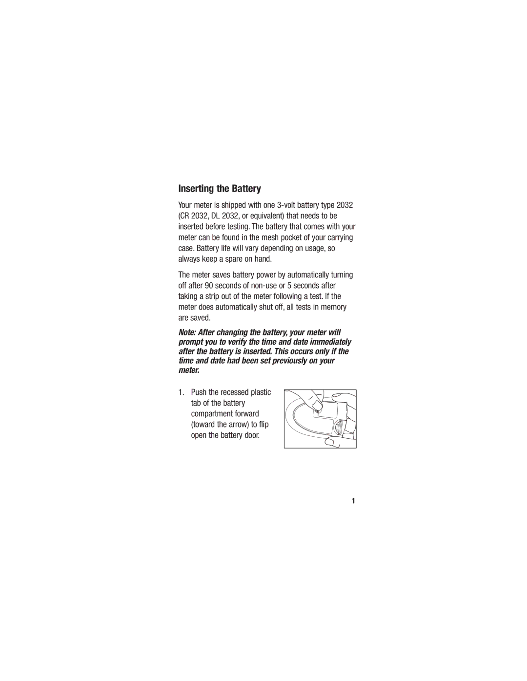 Accu-Chek 98/79/EC manual Inserting the Battery 