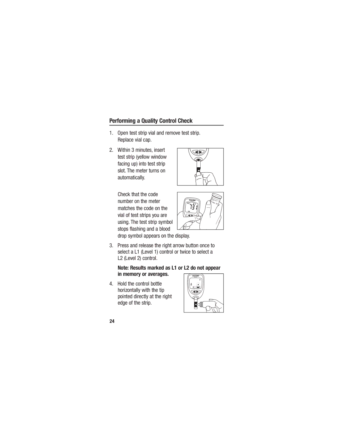 Accu-Chek 98/79/EC manual Performing a Quality Control Check, Check that the code 