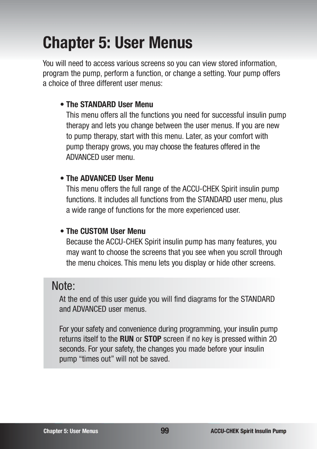 Accu-Chek insulin pump manual Advanced User Menu, Custom User Menu 