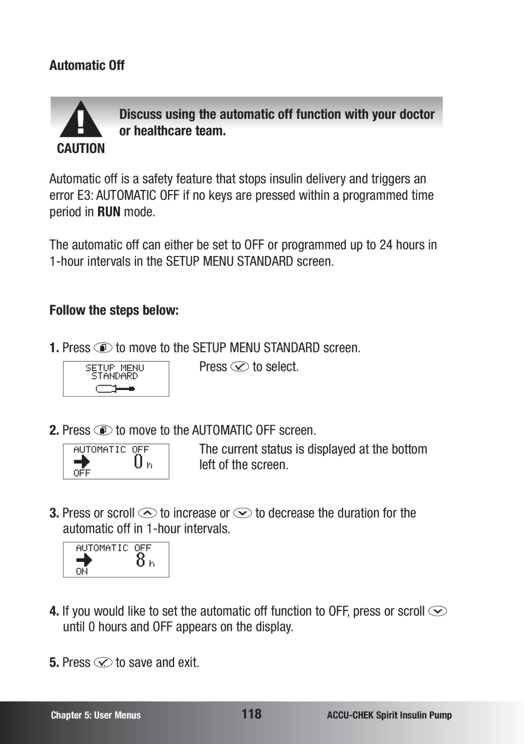 Accu-Chek insulin pump manual Automatic Off, Or healthcare team, 118 