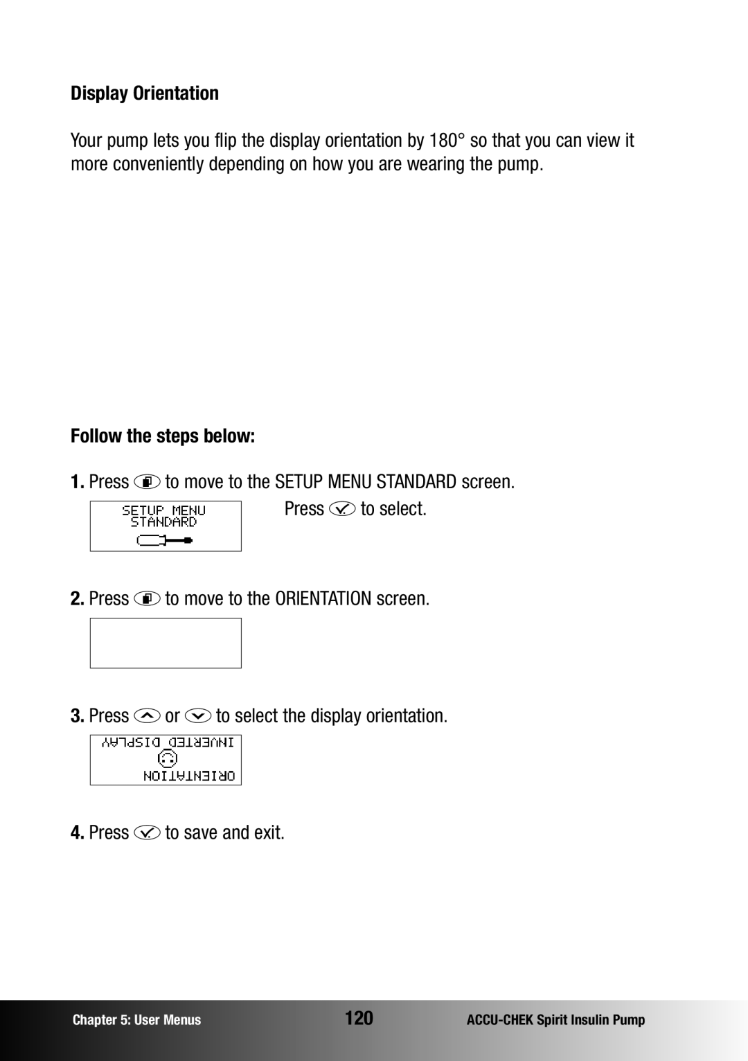 Accu-Chek insulin pump manual Display Orientation, 120 