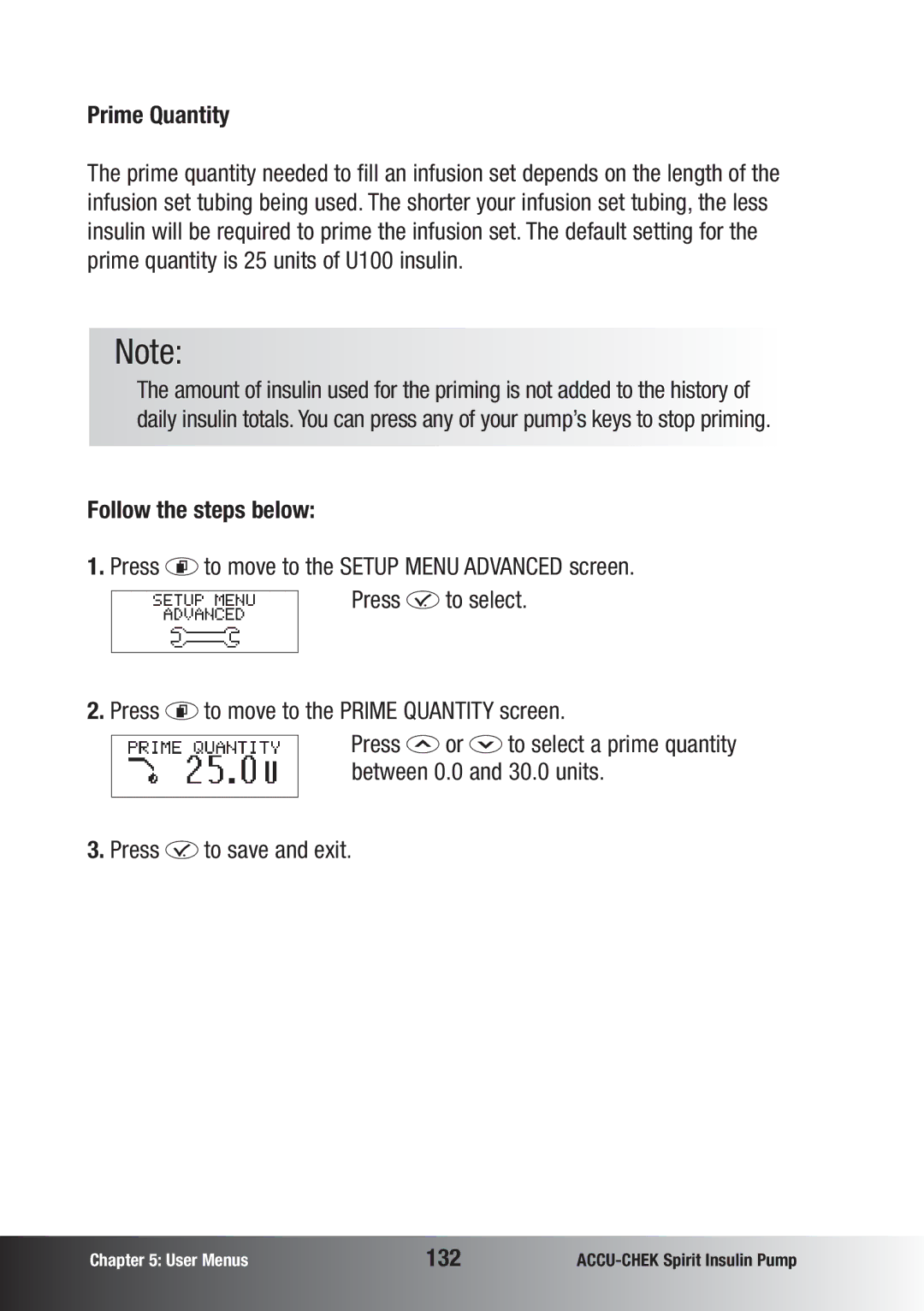 Accu-Chek insulin pump manual Prime Quantity, 132 