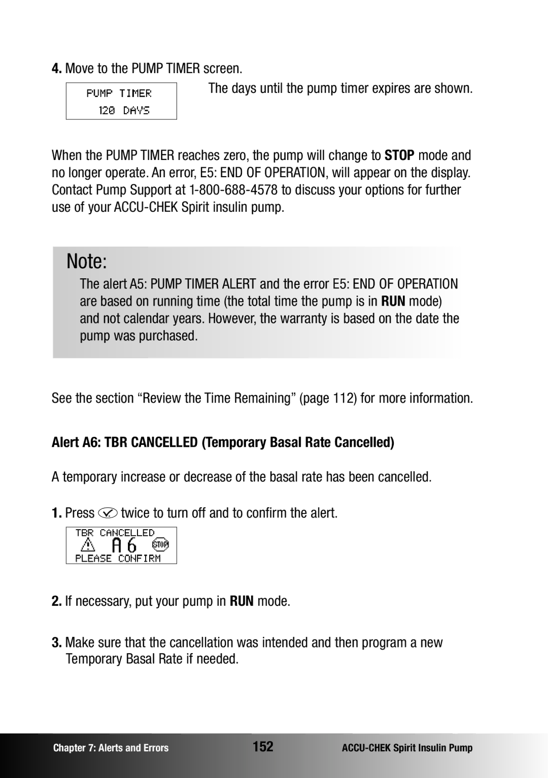 Accu-Chek insulin pump manual Alert A6 TBR Cancelled Temporary Basal Rate Cancelled, 152 