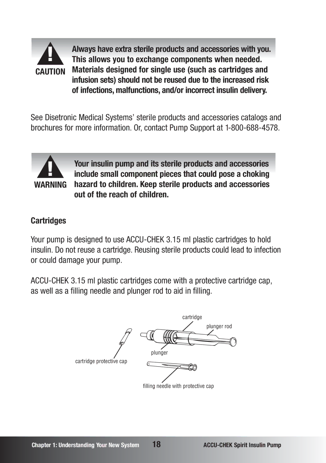 Accu-Chek insulin pump manual Out of the reach of children, Cartridges 