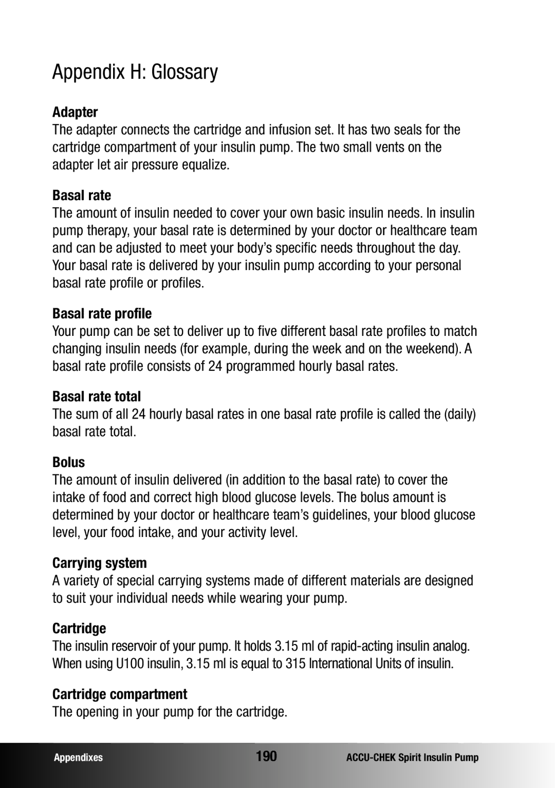 Accu-Chek insulin pump manual Appendix H Glossary 