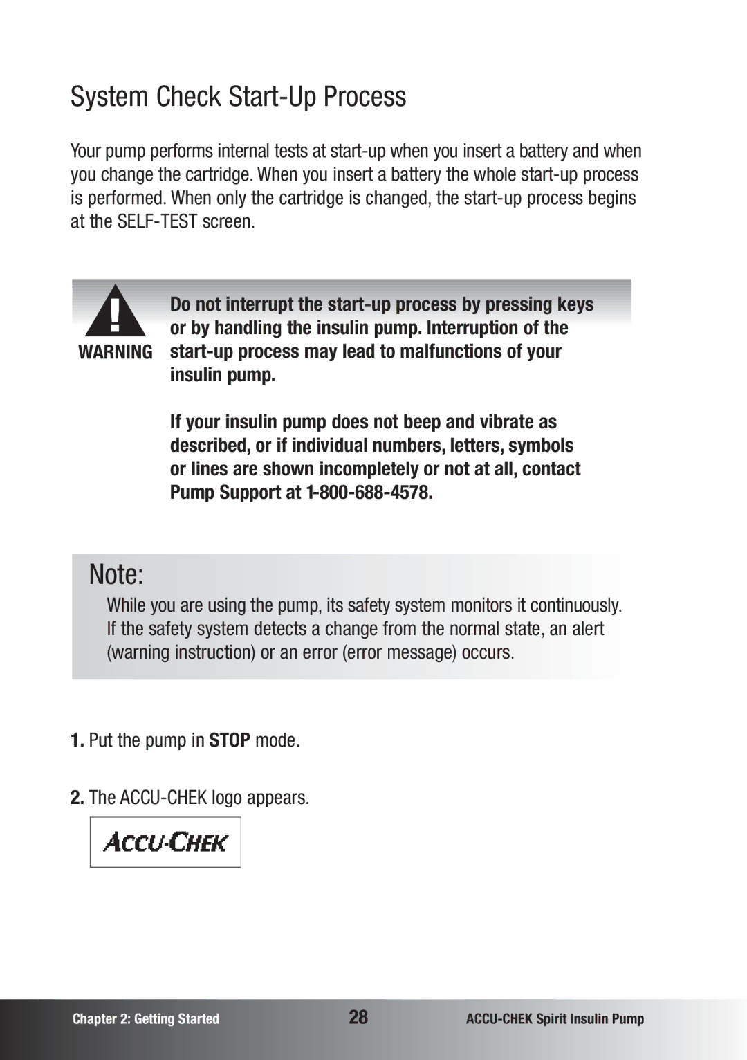 Accu-Chek insulin pump manual System Check Start-Up Process, Insulin pump, Pump Support at 