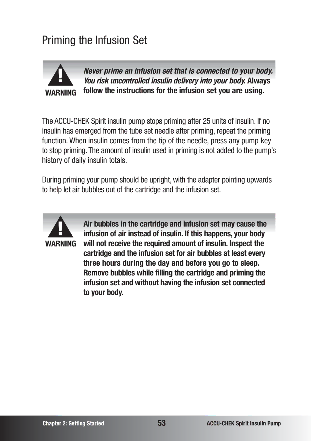 Accu-Chek insulin pump manual Priming the Infusion Set, To your body 