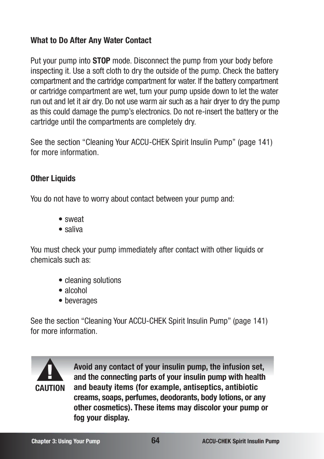 Accu-Chek insulin pump manual What to Do After Any Water Contact, Other Liquids, Fog your display 