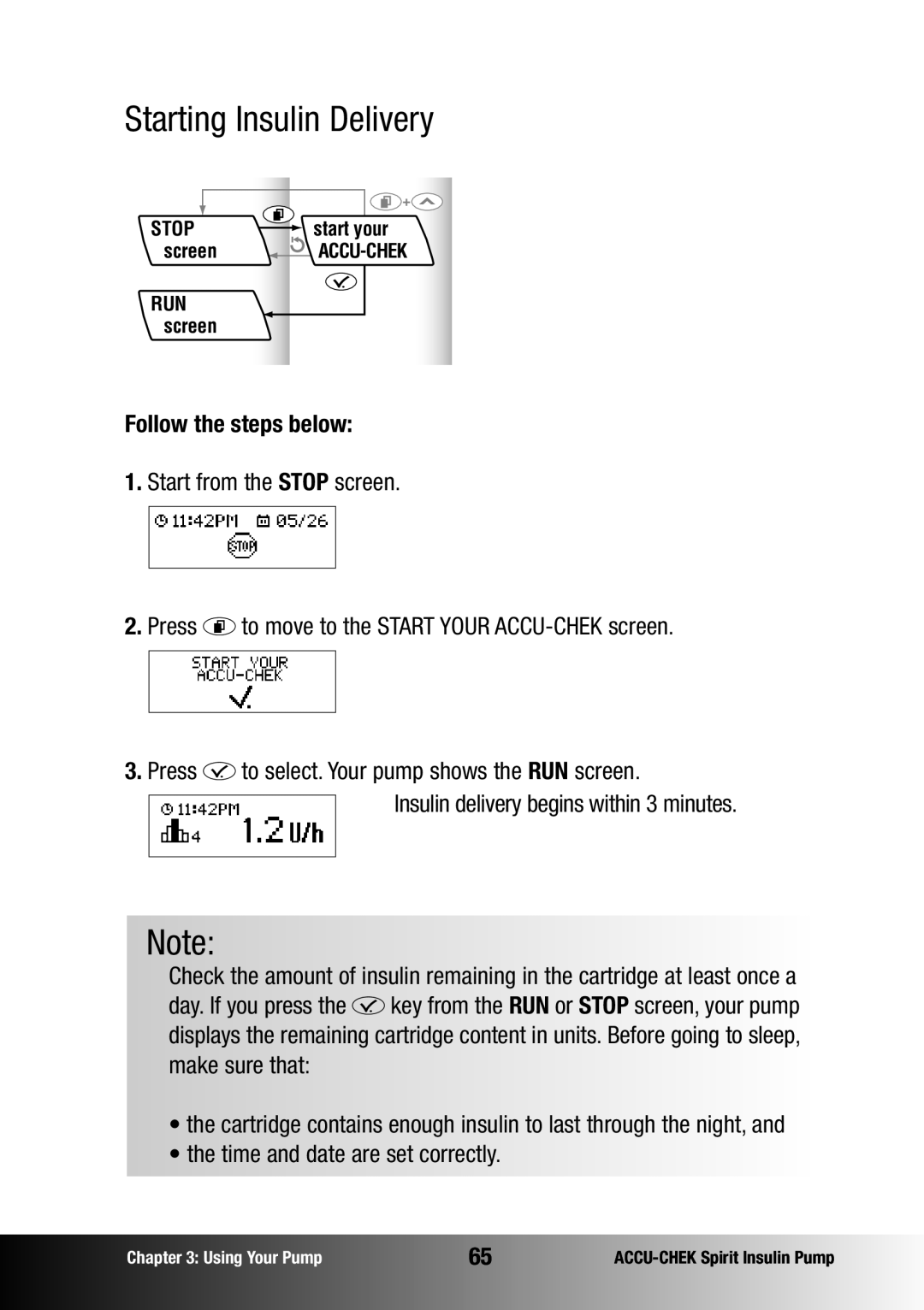 Accu-Chek insulin pump manual Starting Insulin Delivery, Follow the steps below 