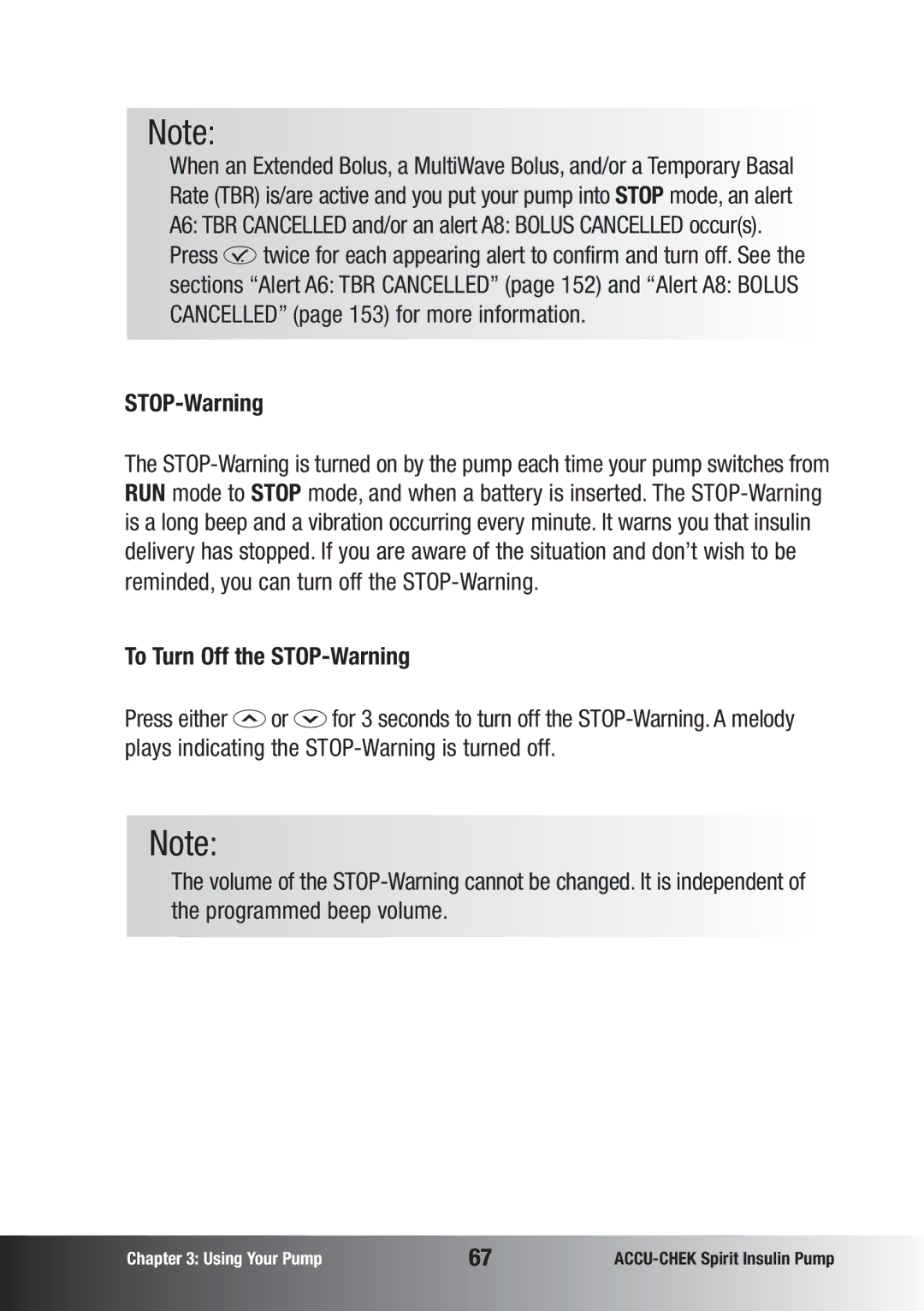 Accu-Chek insulin pump manual STOP-Warning 