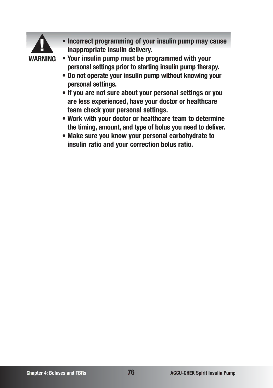 Accu-Chek insulin pump manual Inappropriate insulin delivery, Personal settings, Team check your personal settings 