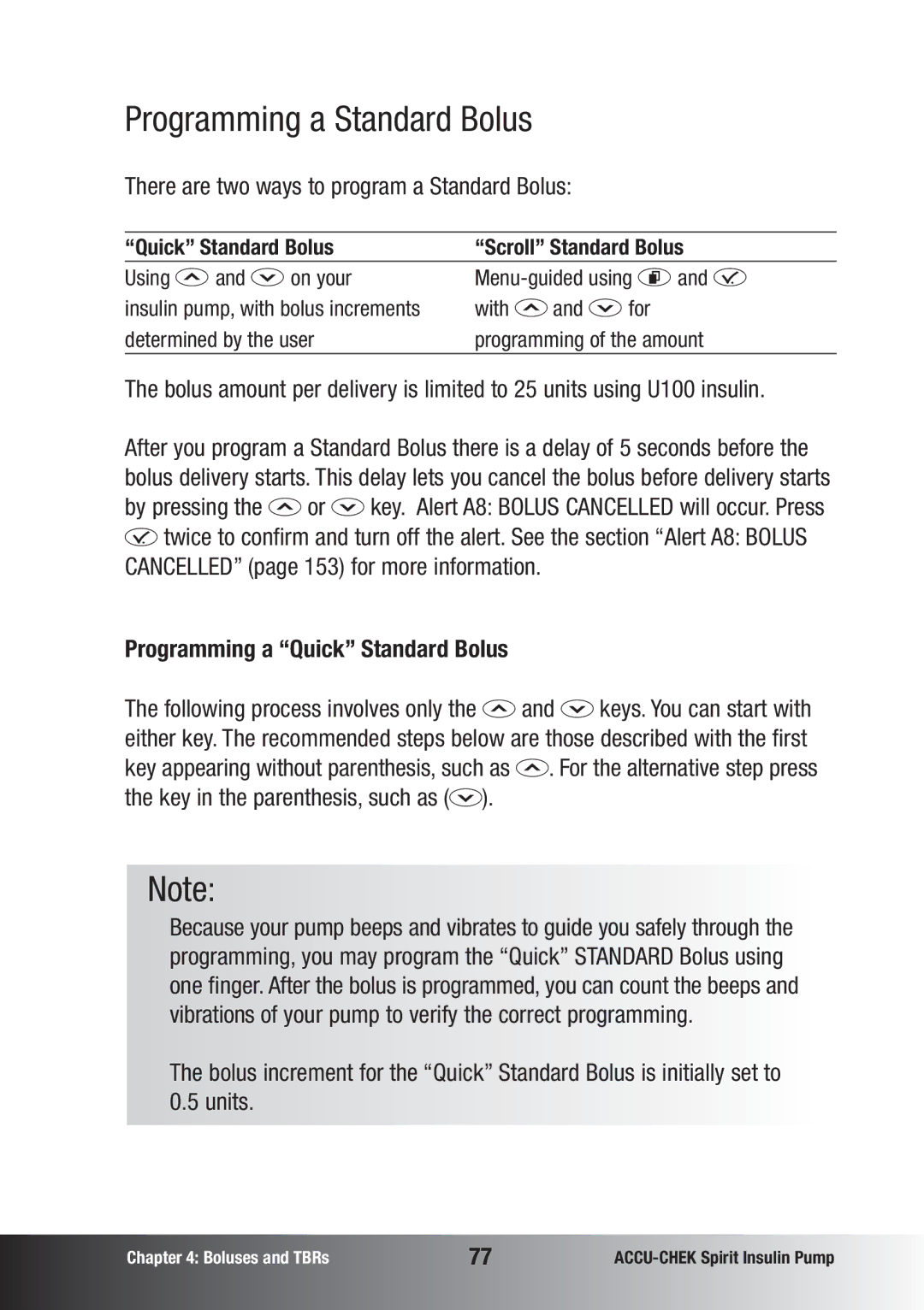 Accu-Chek insulin pump manual Programming a Standard Bolus, There are two ways to program a Standard Bolus 