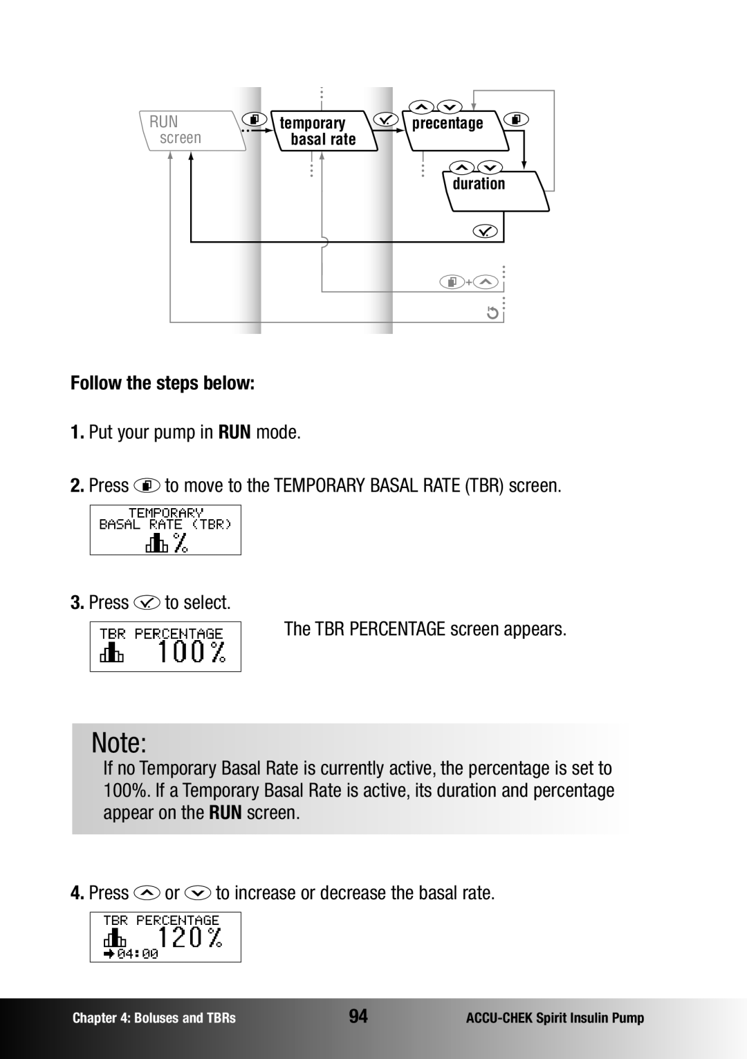 Accu-Chek insulin pump manual Follow the steps below, Press a or s to increase or decrease the basal rate 