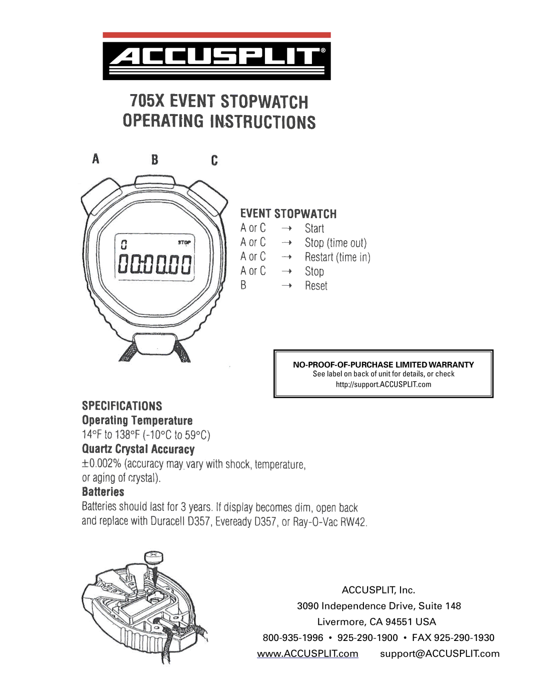 Accusplit 705X warranty NO-PROOF-OF-PURCHASE Limited Warranty 
