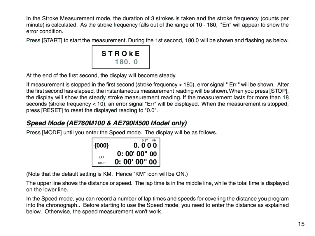 Accusplit AE602M100, AE790M500DEC instruction manual R O k E 180, Speed Mode AE760M100 & AE790M500 Model only 