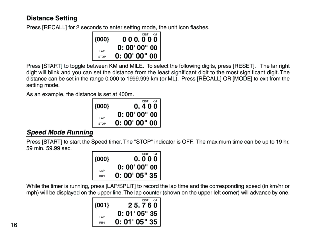 Accusplit AE602M100, AE760M100, AE790M500DEC instruction manual Stop 0 00 00, 00 05, 01 05, 000 0 0 0 0 0 0 00 00 