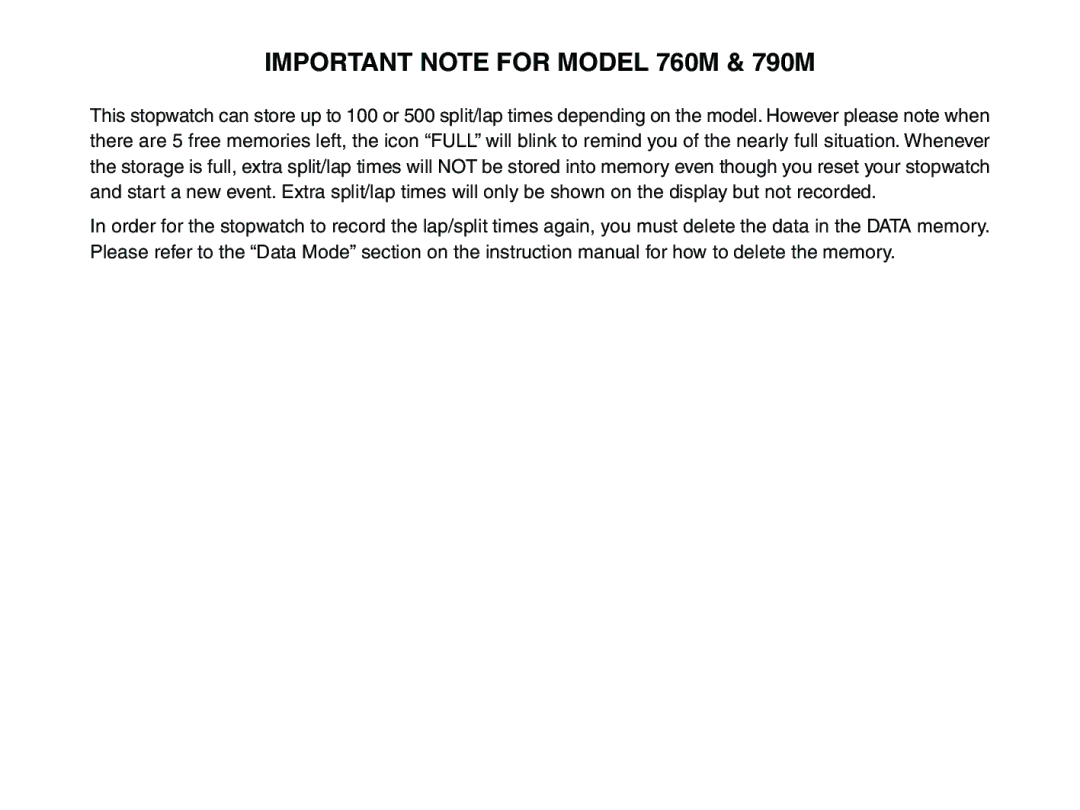 Accusplit AE602M100, AE760M100, AE790M500DEC instruction manual Important Note for Model 760M & 790M 