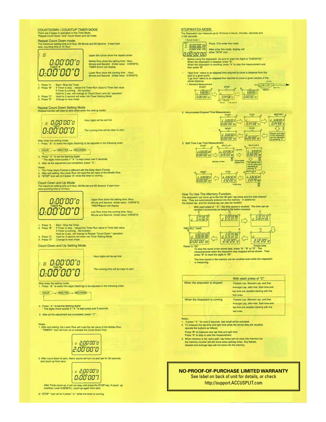 Accusplit AE625M35 manual NO-PROOF-OF-PURCHASE Limited Warranty 