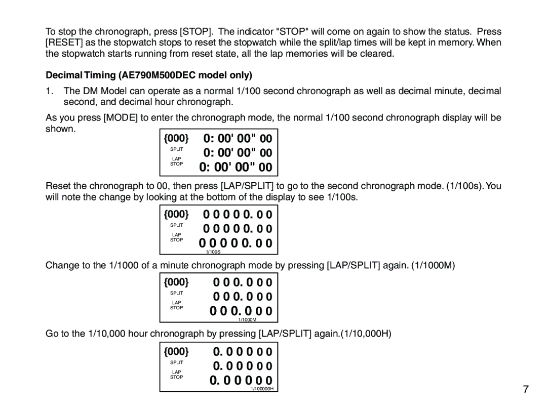 Accusplit AE760M, AE790M instruction manual 000 0 0 0 0 0 