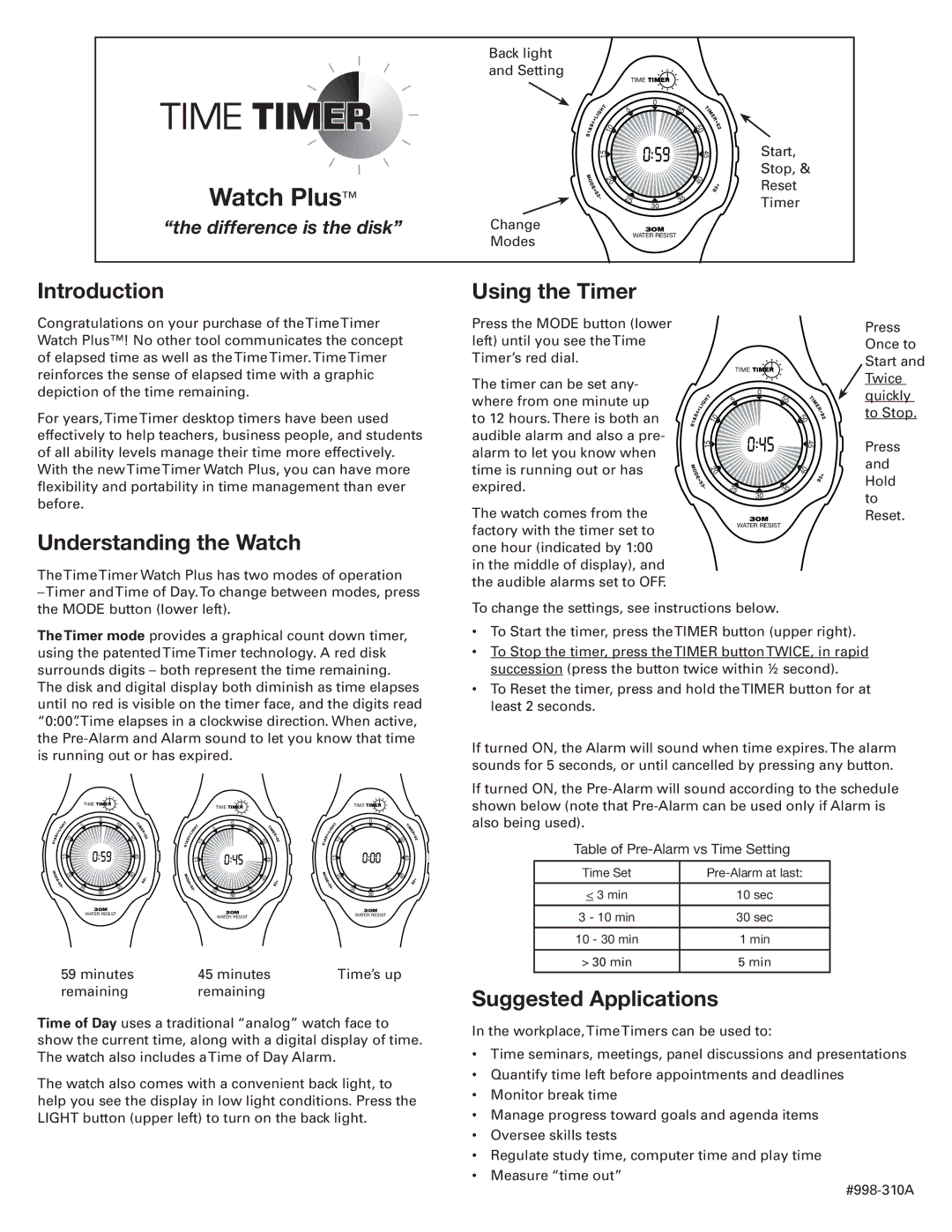 Accusplit AX810TTA, AX810TTY manual Introduction, Using the Timer, Understanding the Watch, Suggested Applications 