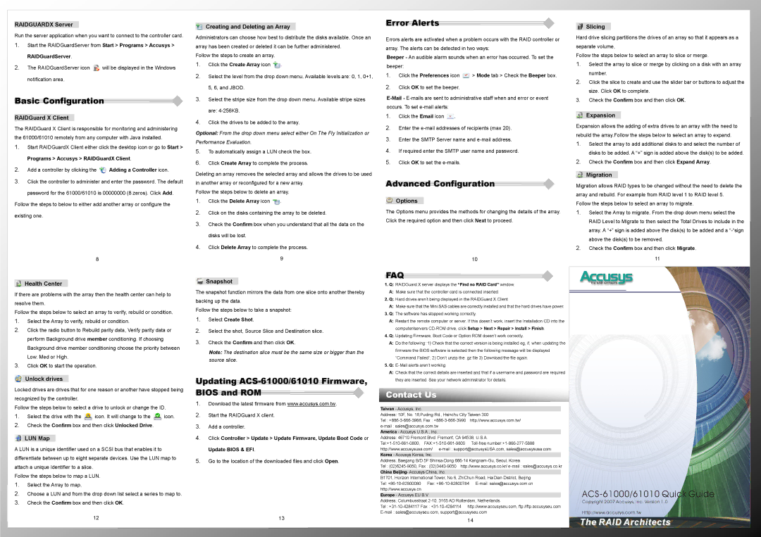 Accusys Basic Configuration, Updating ACS-61000/61010 Firmware, Bios and ROM, Error Alerts, Advanced Configuration 