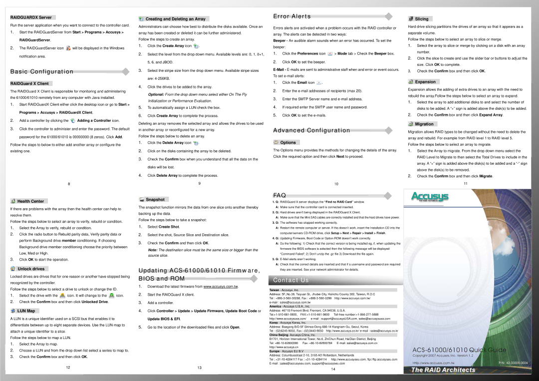 Accusys Basic Configuration, Updating ACS-61000/61010 Firmware, Bios and ROM, Error Alerts, Advanced Configuration 