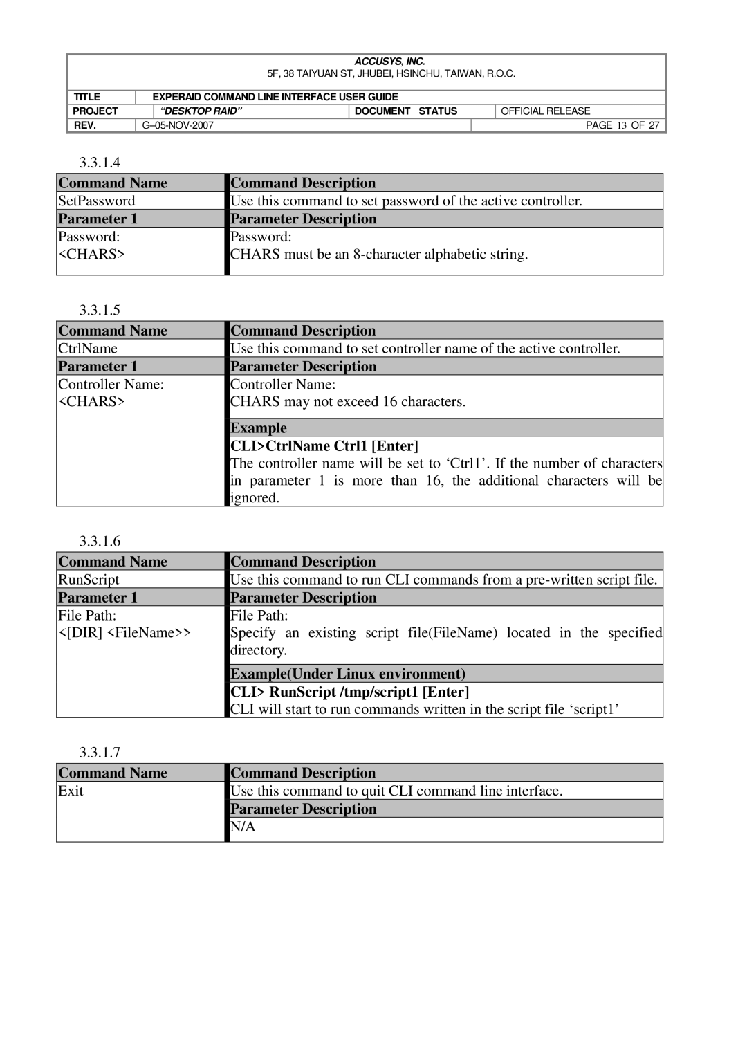 Accusys eXpeRAID manual Example CLICtrlName Ctrl1 Enter 