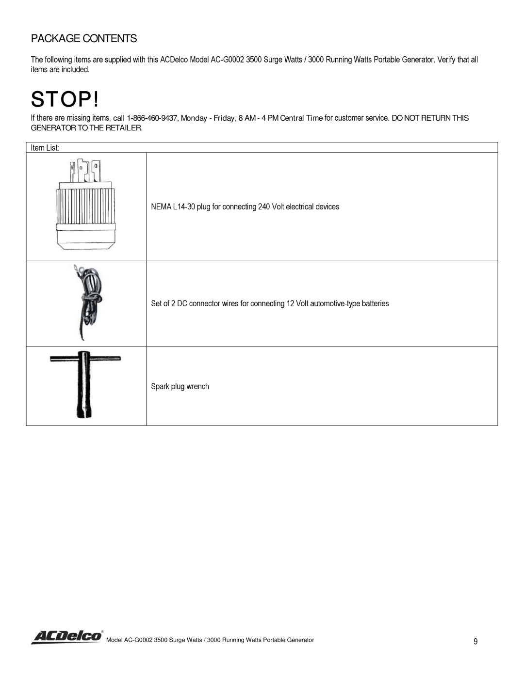 ACDelco AC-G0002 instruction manual Package Contents 