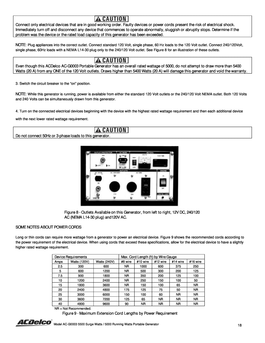 ACDelco AC-G0003 instruction manual AC NEMA L14-30plug and120V AC, Some Notes About Power Cords 